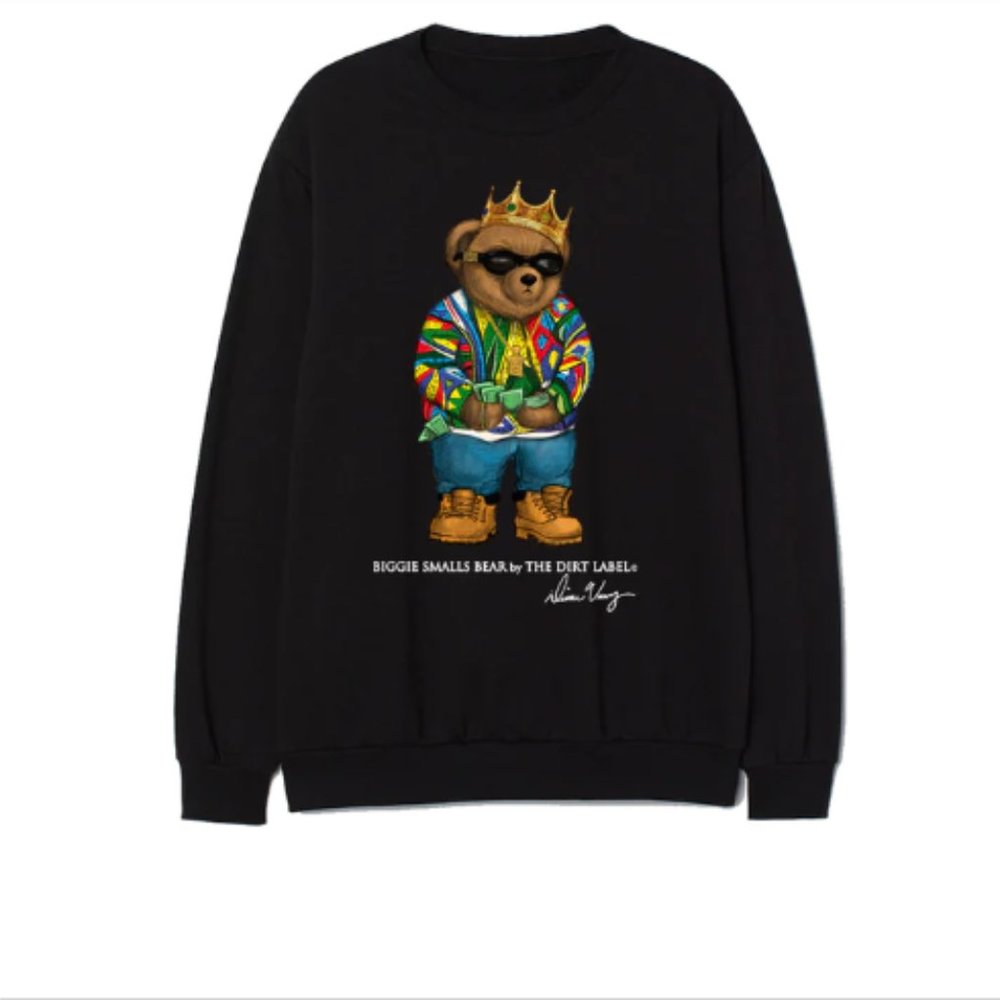 TDL Biggie Smalls Bear by The Dirt Label- Unisex Fleece Lined Sweater - Picture 1 of 5